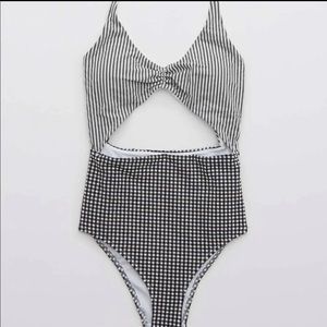 Aerie Seersucker Cutout One Piece Swimsuit
